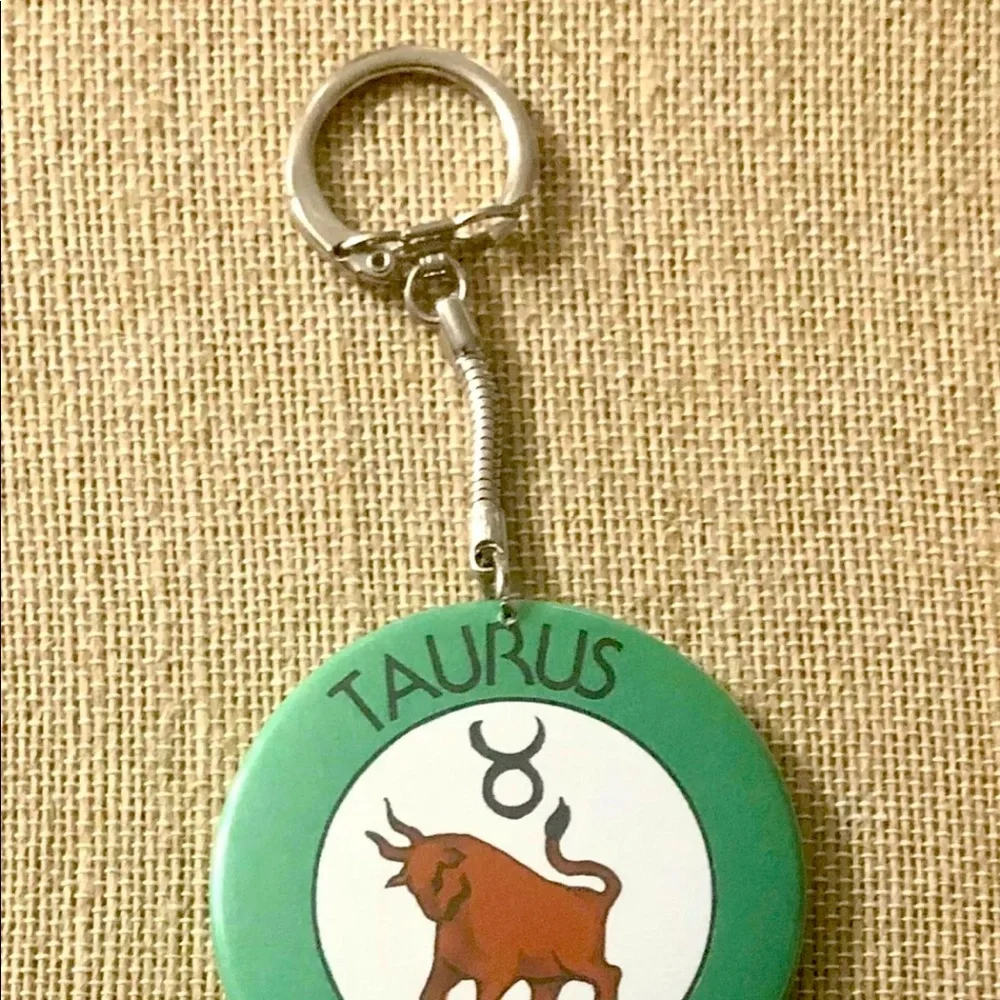 TAURUS Vintage Zodiac Sign Astrology Round Metal Key Chain